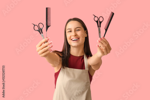 Female hairdresser with sci...