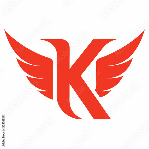 This image features a stylized, bright red letter "K" with wings. The wings extend outwards from the sides of the "K," resembling a bird's wings in flight. The overall design is clean, modern, and dyn