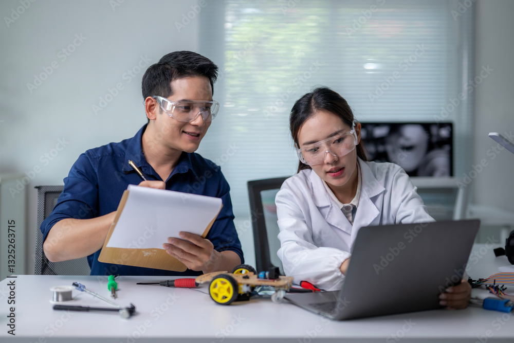 Fototapeta premium Two people are working on a project together