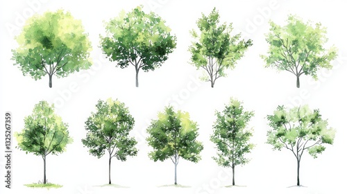 Meticulously crafted watercolor of diverse trees