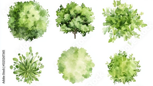 Lush watercolor inspired trees and foliage
