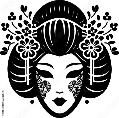 sketch vector illustration silhouette design detail ornament beautiful woman geisha ethnic traditional classic vintage japan  