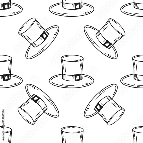 An Intricate and Elaborate Pattern of Vintage Top Hats Set Against a Crisp Pure White Background