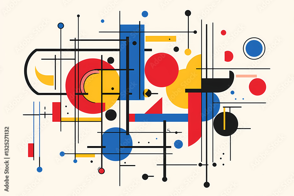 Obraz premium Abstract Composition: A vibrant modern composition bursts with geometric shapes and lines. Bold hues intertwine to create a visually compelling piece.