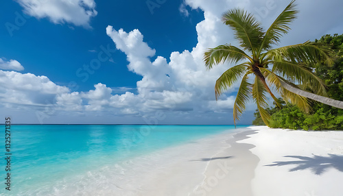 Idyllic Tropical Paradise  Azure Waters and Palm-fringed White Sand Beach