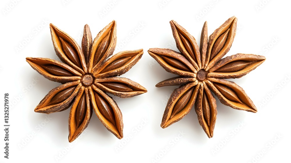 Top view of two dry aromatic scented brown star Top view of two dry aromatic scented brown star