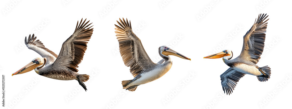 Obraz premium Pelicans in Flight Showcasing Majestic Wings and Graceful Movements