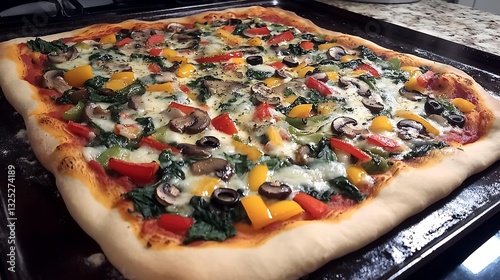 Veggie Supreme Feast A fully loaded vegetable pizza with mushrooms, bell peppers, olives, and spinach
