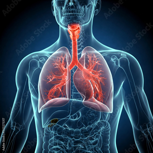3d human respiration system in transparent body image