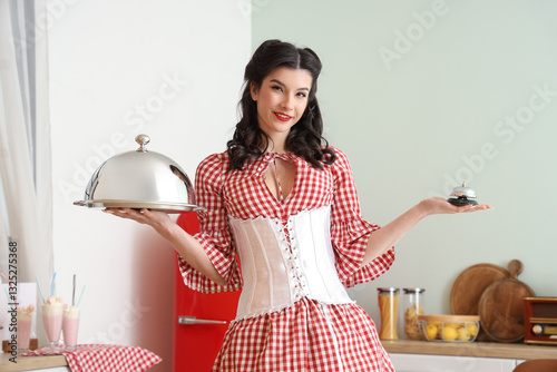 Beautiful pin-up waitress w...