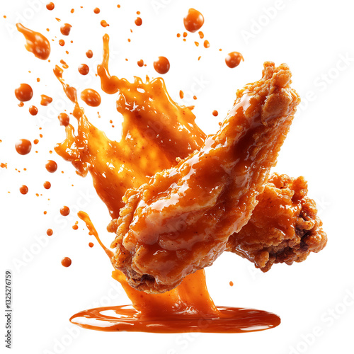 A Juicy Fried Chicken Wing Dropped Into Liquid Isolated on Transparent Background