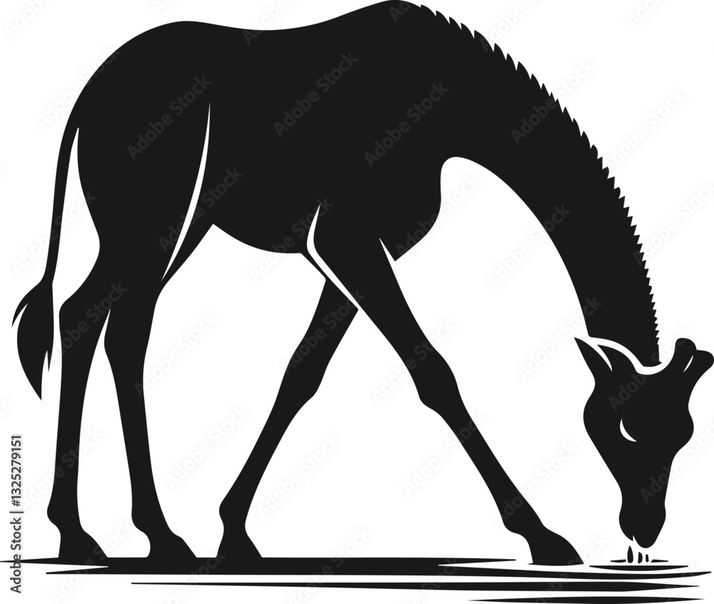 Obraz premium vector illustration of a giraffe drinking water silhouette