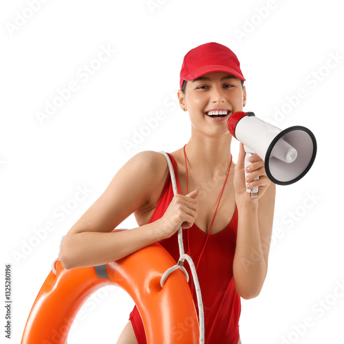 Female lifeguard with ring ...