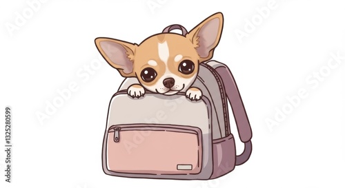 Cute cartoon Chihuahua peeking out of a stylish backpack with a minimalist design - tea cup chihuahua | teacup chiwawa