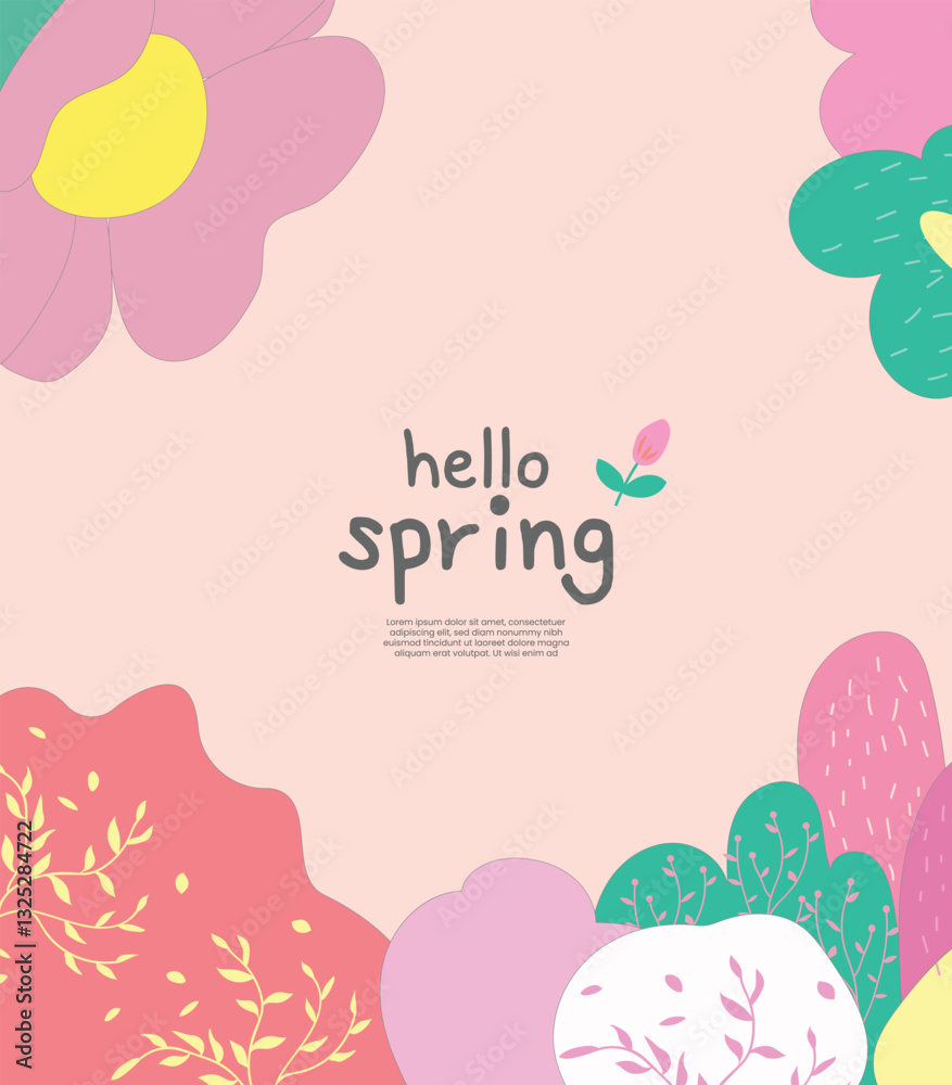 Fototapeta premium Hello spring template with beautiful flower vector illustrations