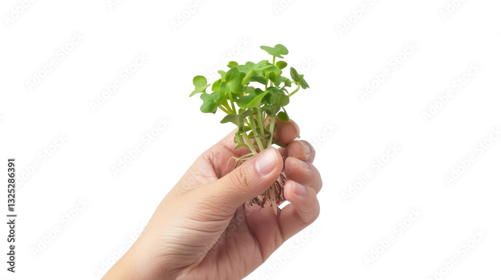 Hand holding young green plant with transparent background Hand holding young green plant with transparent background