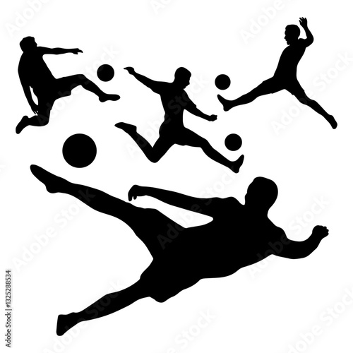 silhouette play football, player somersault with ball set