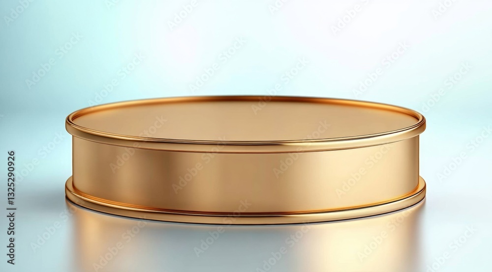 Elegant Round Golden Display Stand with Reflection and Soft Lighting Elegant Round Golden Display Stand with Reflection and Soft Lighting