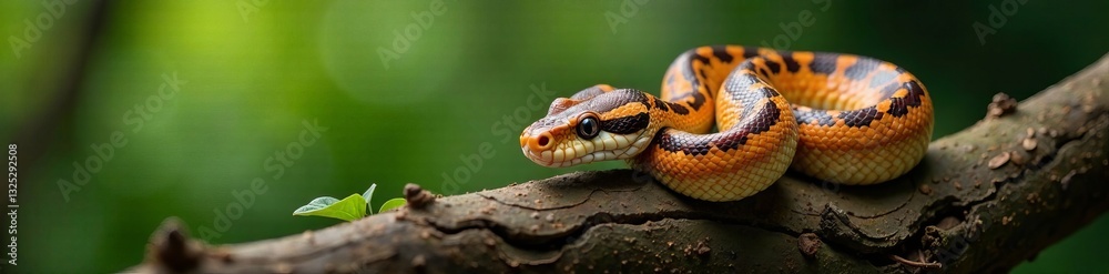 A vibrant snake resting on a branch, showcasing its unique patterns and colors.