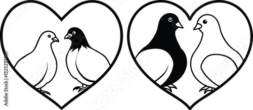 A pair of pigeons facing each other in a simple heart-shaped silhouette
