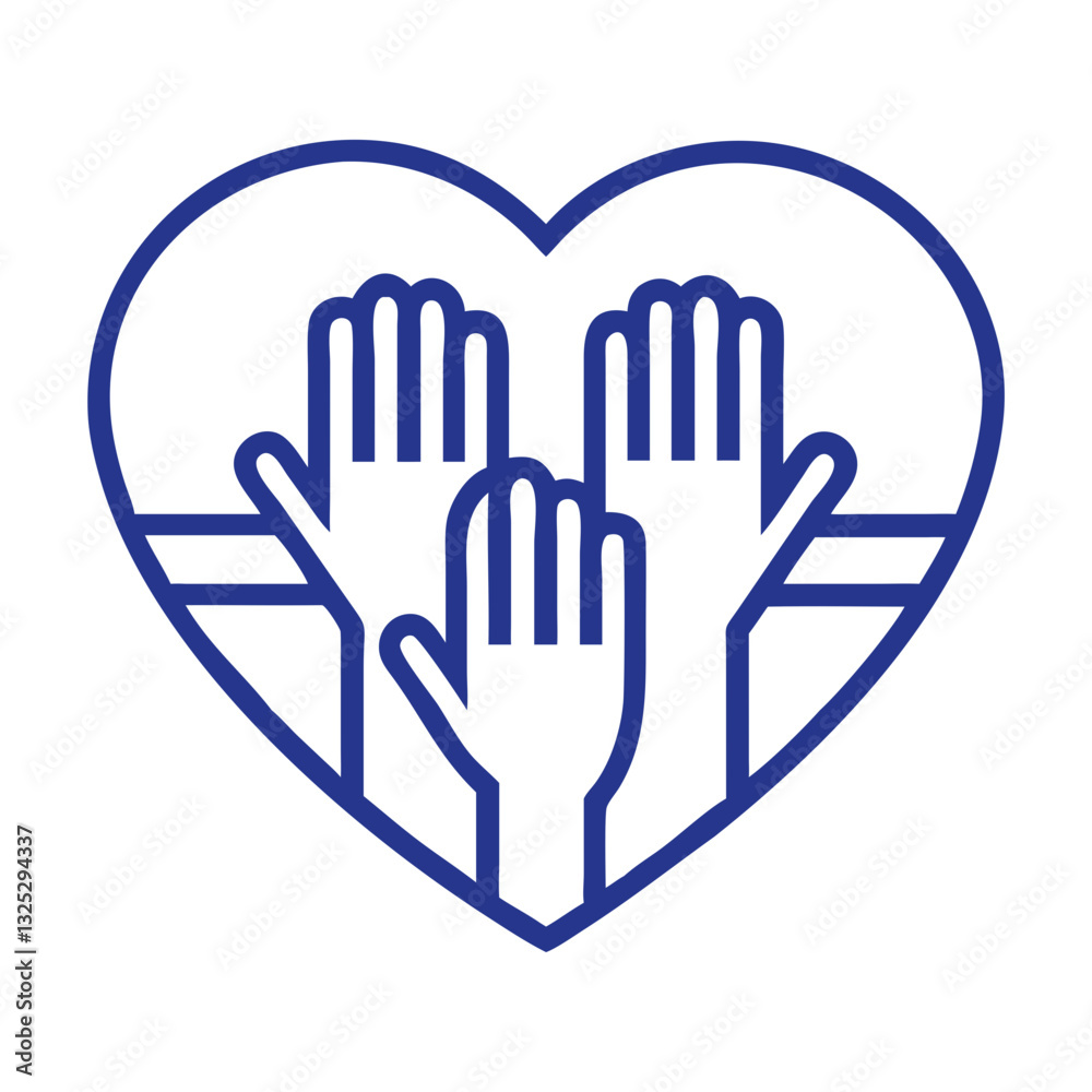 Volunteering icon with hands and heart, social service concept Volunteering icon with hands and heart, social service concept