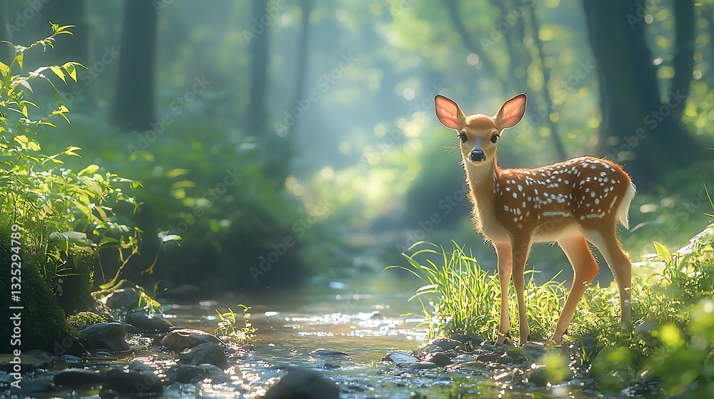 Fawn by Creek in Forest Fawn by Creek in Forest
