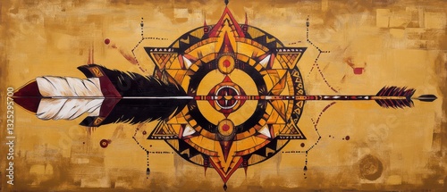 Native Americaninspired mandala with feather, arrow, and tribal iconography photo