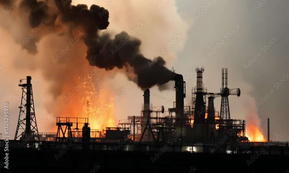 Nighttime Oil Refinery Fire Nighttime Oil Refinery Fire