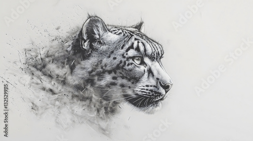 Majestic Snow Leopard Drawing Sketch Portrait Wild Feline Cat Predator

