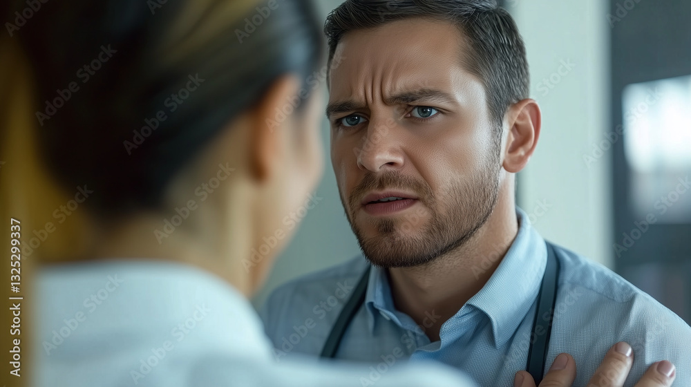 Fototapeta premium Man Avoiding Eye Contact in Tense Meeting with Shameful Look