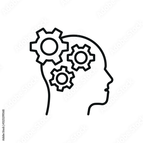 Head with gear icon represents mental health and cognitive well-being, perfect for World Health Day promotions, psychology campaigns, brain health awareness, and wellness-related visuals.