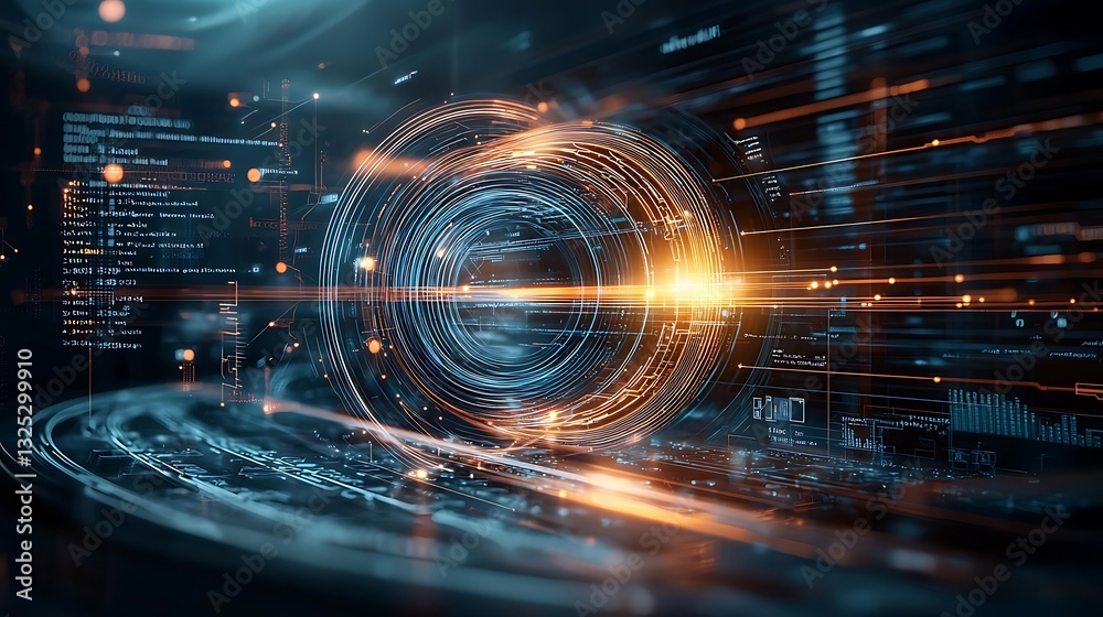 Obraz premium Futuristic Digital Technology Network Data Stream Abstract Background