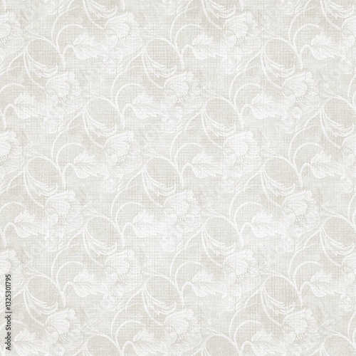 Soft white seamless floral pattern with subtle woven texture, ideal for elegant wallpapers, wedding designs, fabric prints, and delicate backgrounds.