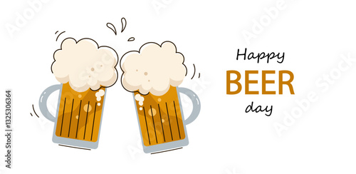 International beer day. American national beer day.  Flat design vector hand drawn illustration.