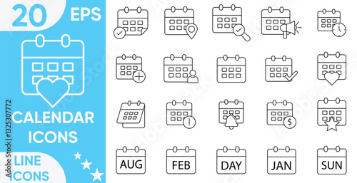 Calendar icon set.calendar, month, week, Containing date, schedule, appointment, organization, event, agenda, organization and more.Vector and illustrator set.