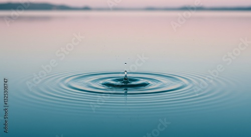 A perfectly symmetrical ripple effect forming on a still water surface