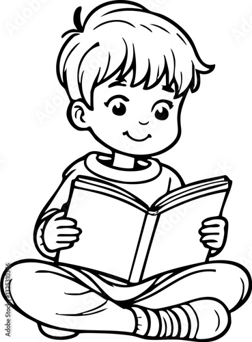 little boy reading a book