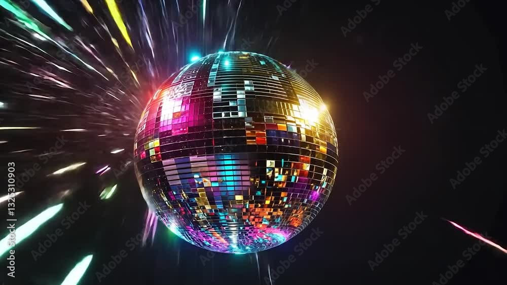Colorful disco ball explosion in dark space Colorful disco ball explosion in dark space
