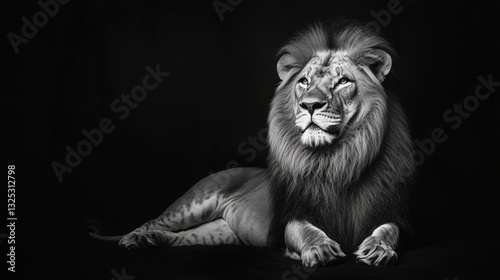 Majestic Lion Portrait: Black and White Regal Pose 