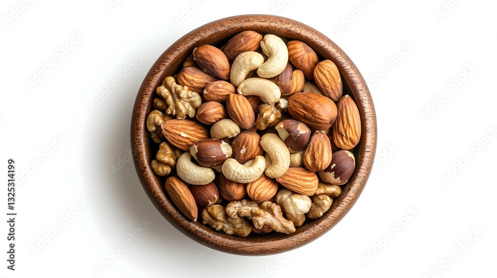 unsalted mixed nuts in the wooden bowl isolated unsalted mixed nuts in the wooden bowl isolated