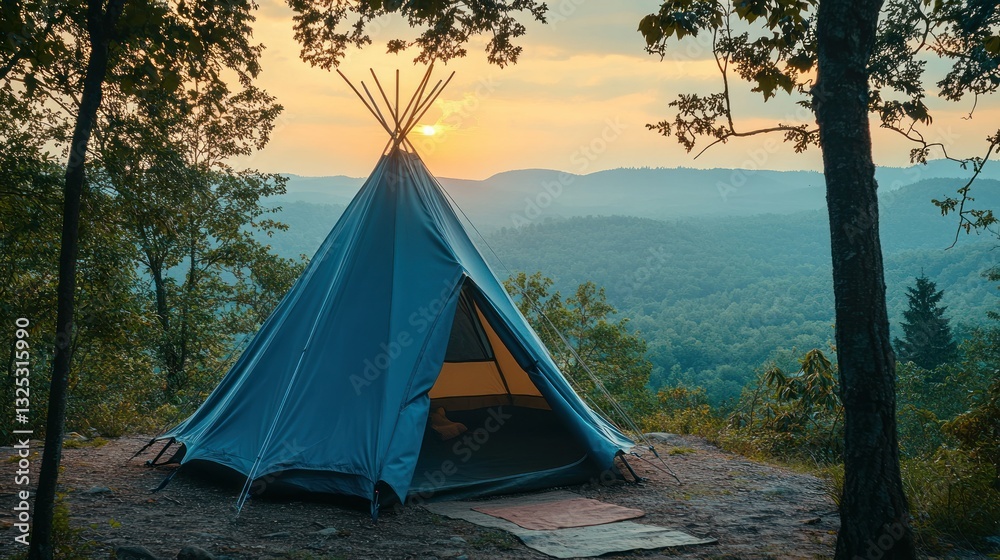 Sunset Teepee Camp on Mountaintop Sunset Teepee Camp on Mountaintop