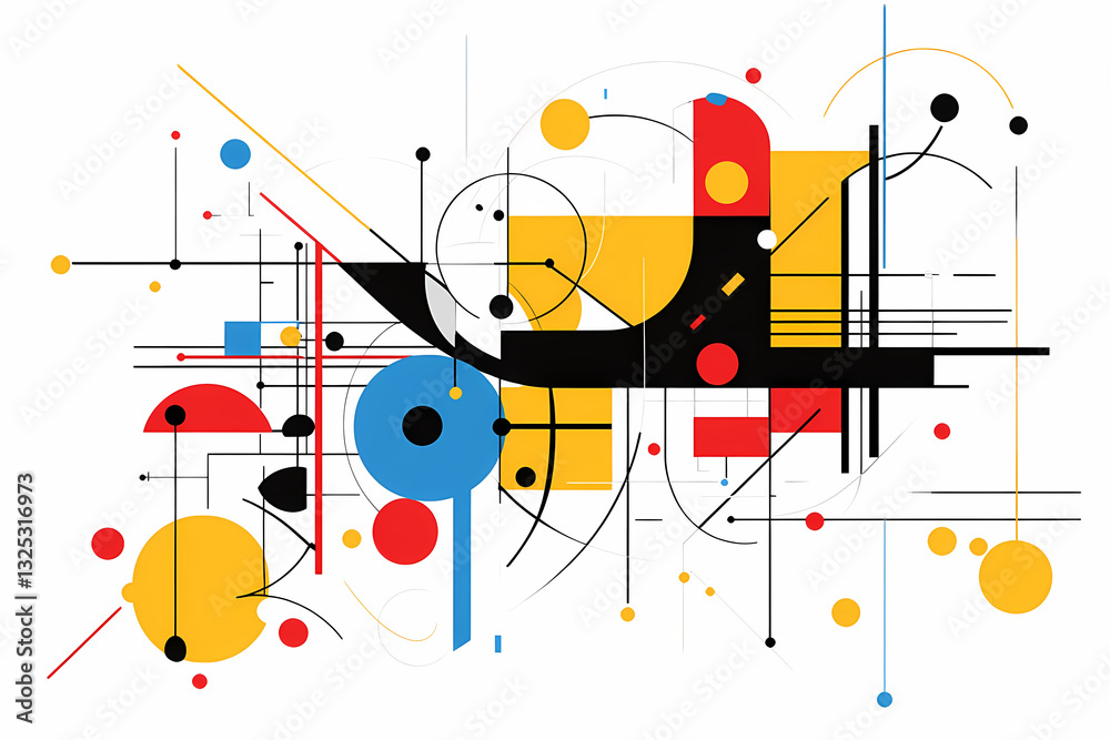 Obraz premium Geometric Composition: A vibrant and dynamic abstract composition bursts with bold colors and intersecting lines, showcasing the beauty of geometric forms and artistic expression. 