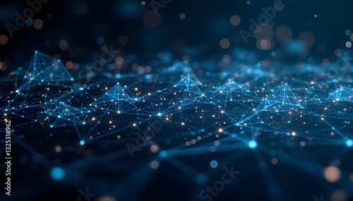 An abstract geometric background featuring a dynamic display of interconnected lines, dots, and triangles, symbolizing advanced technology and futuristic innovation in science, medicine