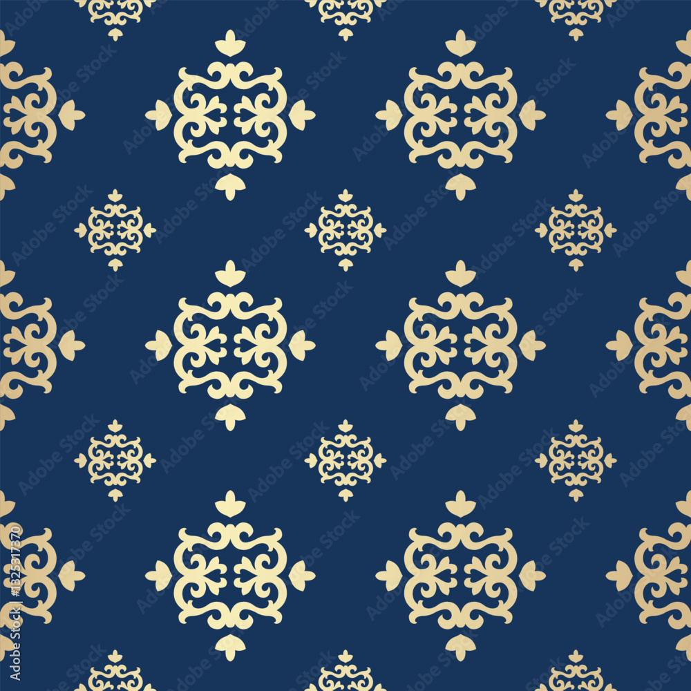Medieval Golden Flora Seamless Pattern on Blue background Medieval Golden Flora Seamless Pattern on Blue background