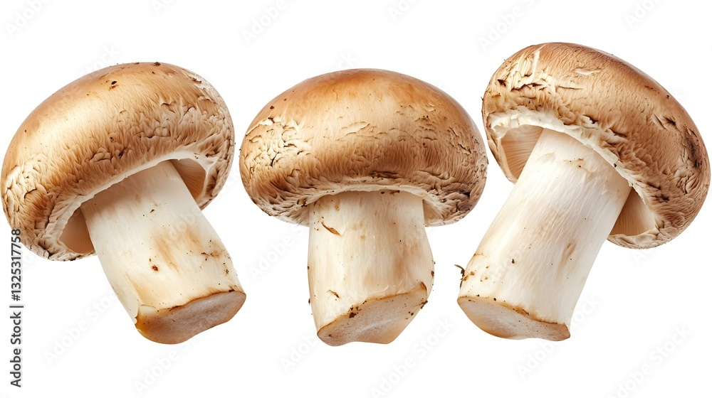 Set fresh champignon mushrooms isolated on white Set fresh champignon mushrooms isolated on white
