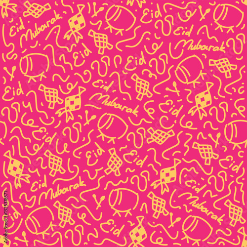 Eid Mubarak Hand Drawn Vector Seamless Pattern