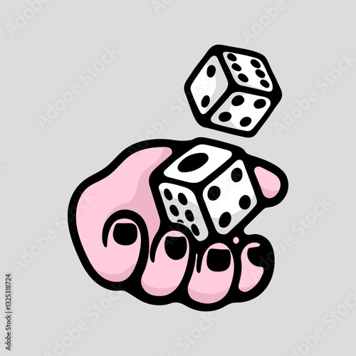 illustration cartoon hand play dice good for sticker