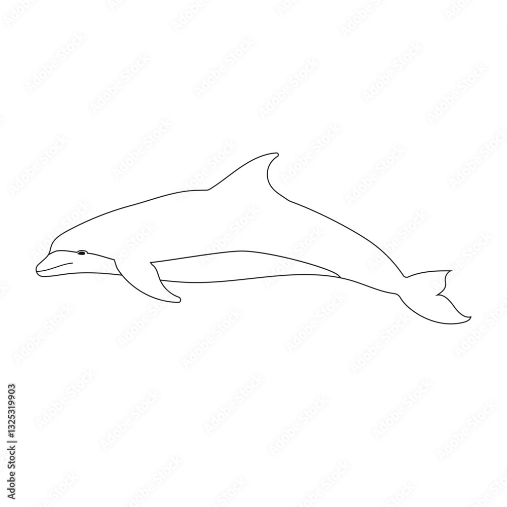 Obraz premium Vector flat hand drawn outline dolphin isolated on white background