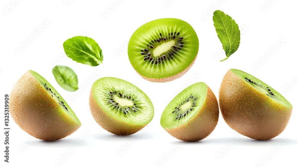Fototapeta premium Isolated falling kiwi on white background