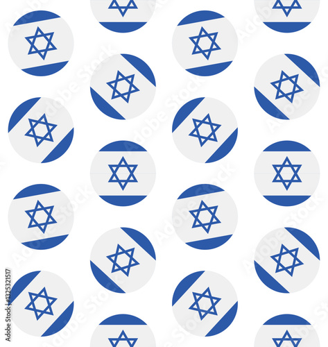 Vector seamless pattern of flat Israel flag circle isolated on white background